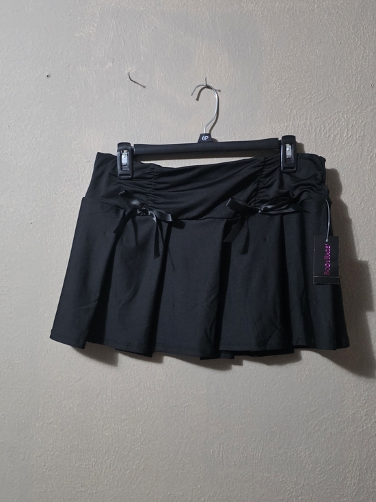 Bodyrage Dresses & Skirts - Black Flared Mini Skirt with Ribbon Detail
